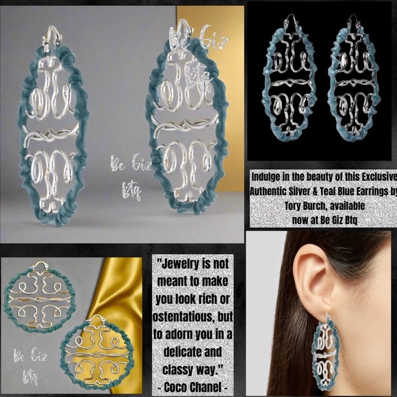 Authentic Tory Burch Twisted Miller Silvertone & Enamel Earrings Silver Artic